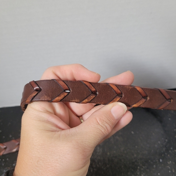 Lauren Ralph Lauren Braided Leather Belt with Brass Buckle - Picture 3 of 5